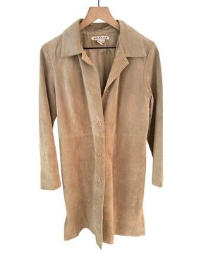 A.M.I. Vintage Y2K Tan Suede Leather Long Coat Jacket M